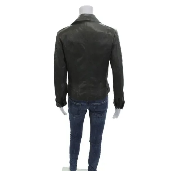 Schyia Women Biker Motorcycle Jacket Dark Gray Polyester Zip Collared Size 38 - Picture 3 of 4